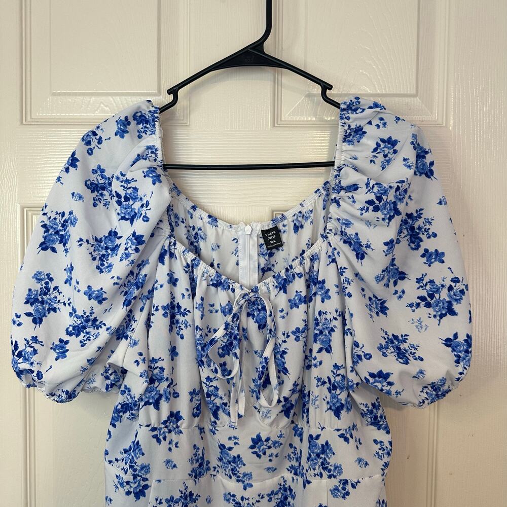 SHEIN Puff Sleeve Floral Milkmaid Maxi Dress Size 3X Peasant Split Thigh - Picture 3 of 9